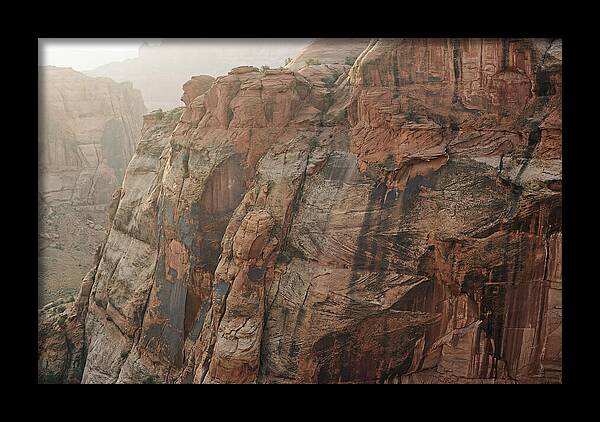 Desert Varnish Streaks On Red Canyon Wall