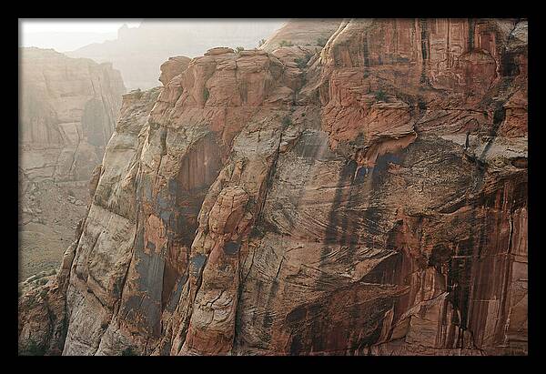 Desert Varnish Streaks On Red Canyon Wall