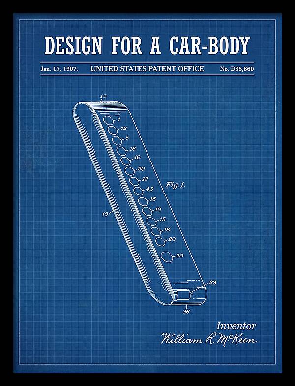 Design For A Car Body Mckeen Blueprint Patent Usd38860s
