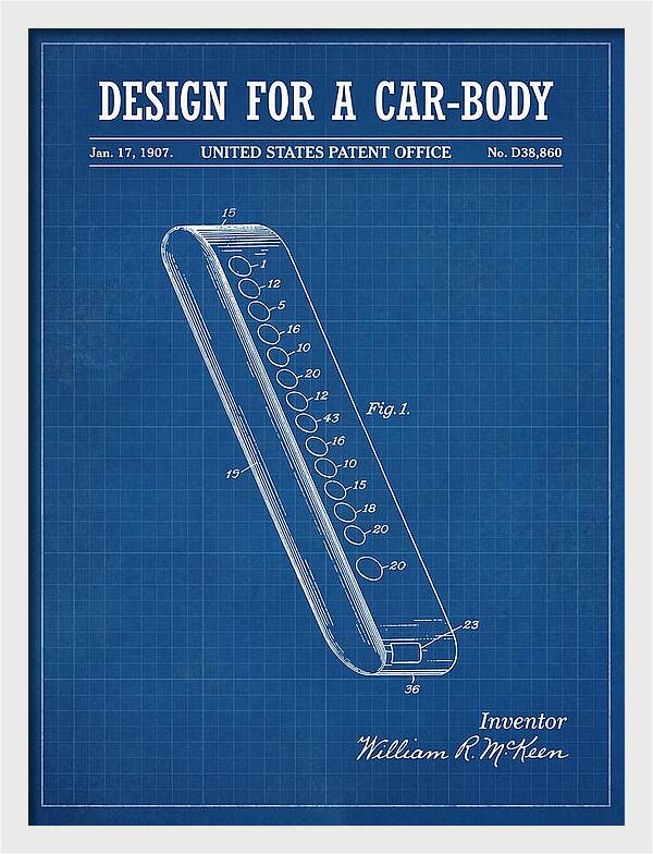 Design For A Car Body Mckeen Blueprint Patent Usd38860s