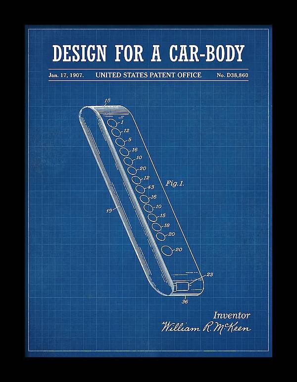 Design For A Car Body Mckeen Blueprint Patent Usd38860s
