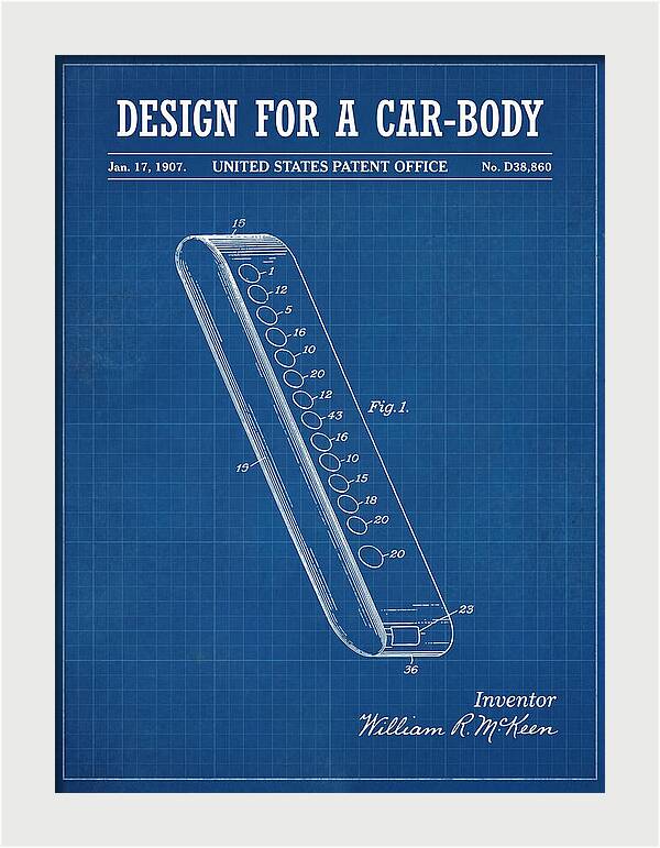 Design For A Car Body Mckeen Blueprint Patent Usd38860s