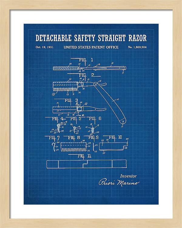 Detachable Safety Straight Razor Blueprint Patent Us1869504a