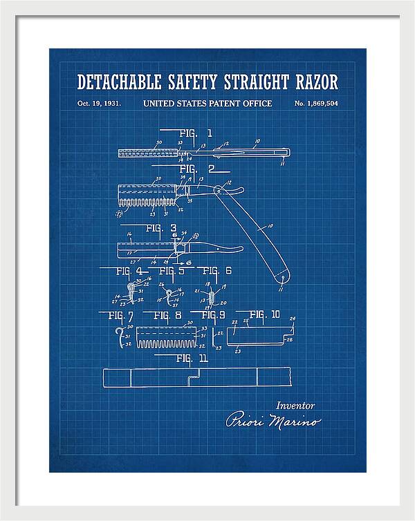 Detachable Safety Straight Razor Blueprint Patent Us1869504a