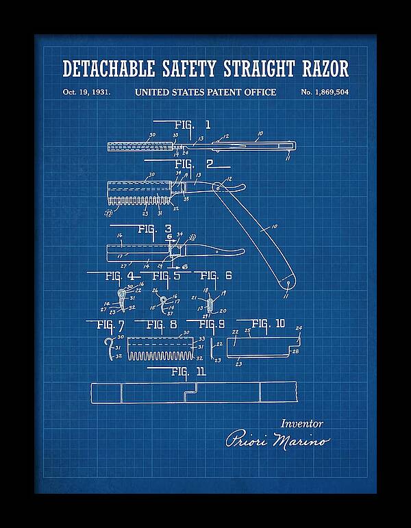 Detachable Safety Straight Razor Blueprint Patent Us1869504a