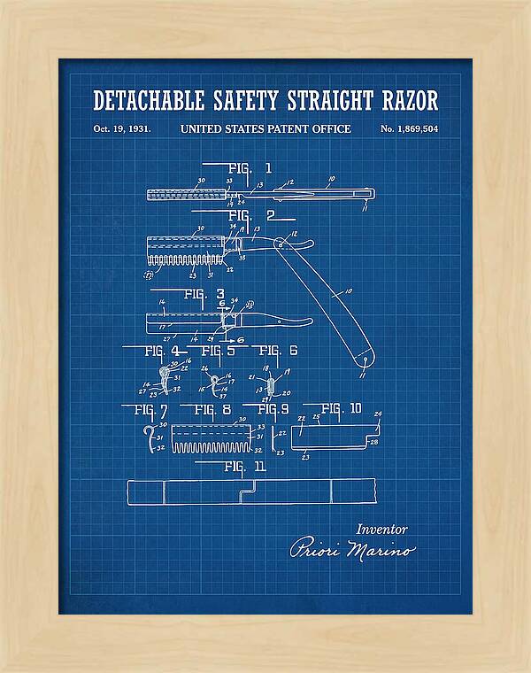 Detachable Safety Straight Razor Blueprint Patent Us1869504a