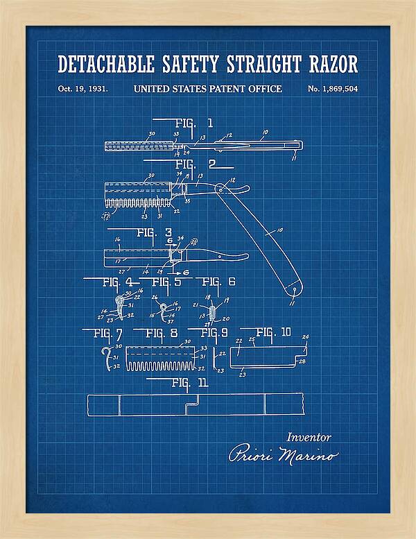Detachable Safety Straight Razor Blueprint Patent Us1869504a