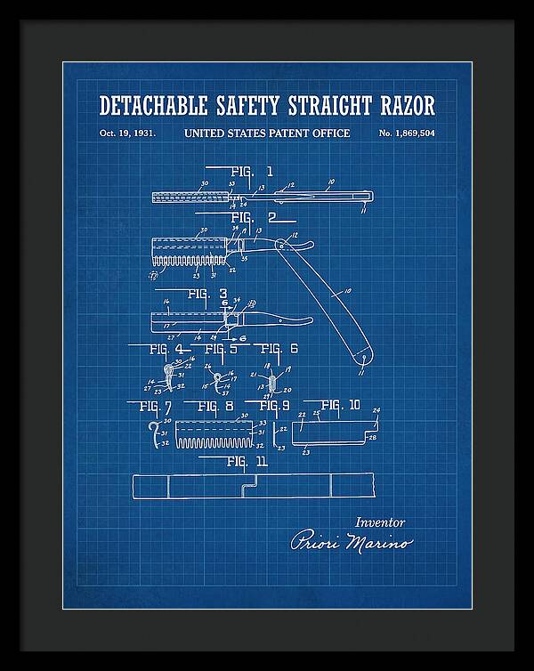 Detachable Safety Straight Razor Blueprint Patent Us1869504a