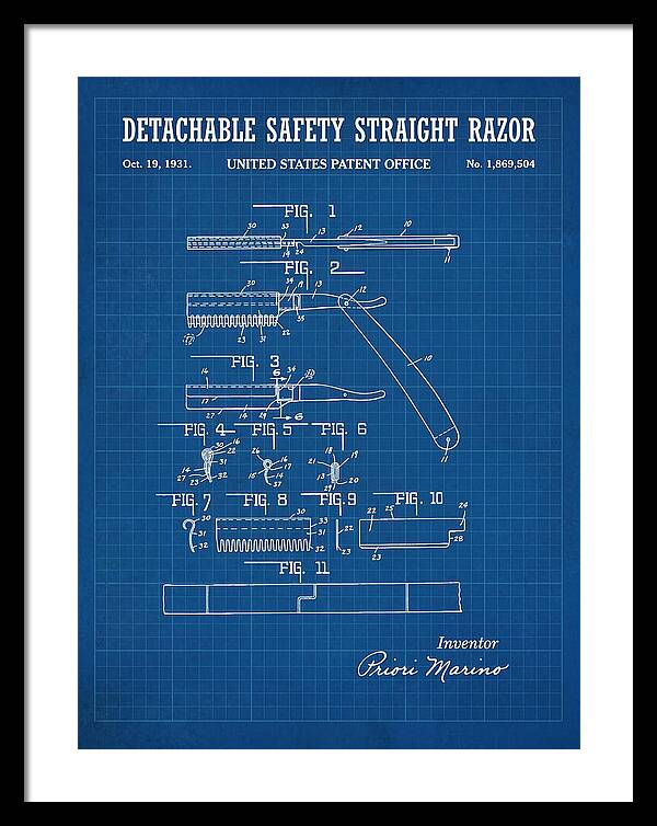 Detachable Safety Straight Razor Blueprint Patent Us1869504a
