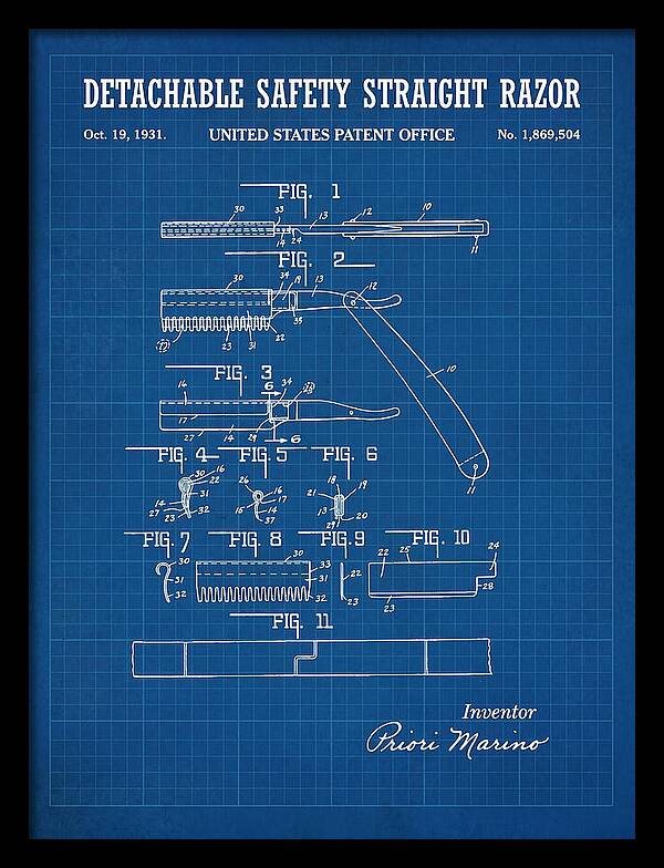 Detachable Safety Straight Razor Blueprint Patent Us1869504a