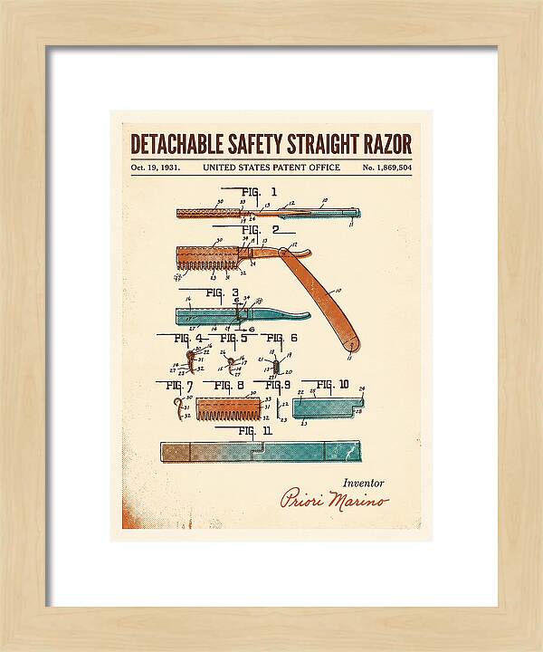 Detachable Safety Straight Razor Retro Patent Us1869504a