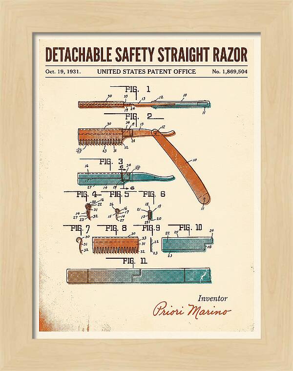 Detachable Safety Straight Razor Retro Patent Us1869504a