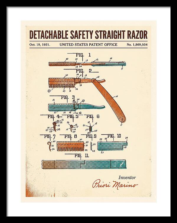 Detachable Safety Straight Razor Retro Patent Us1869504a
