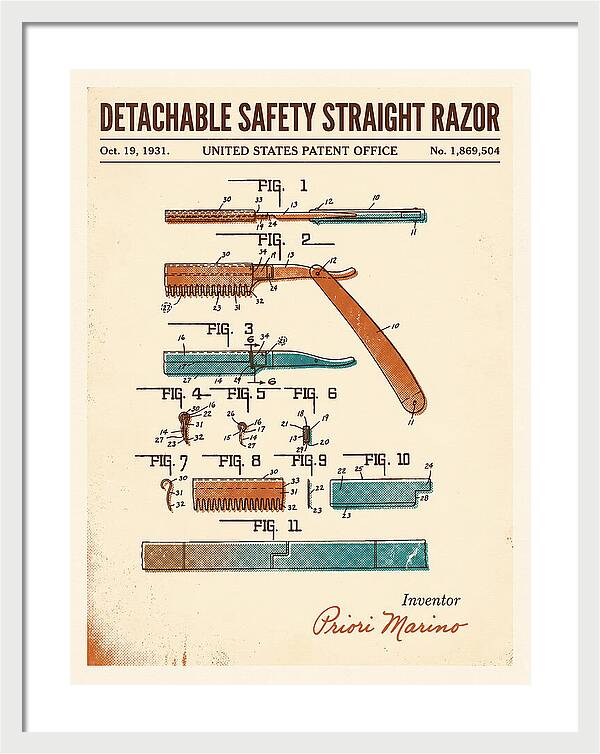 Detachable Safety Straight Razor Retro Patent Us1869504a