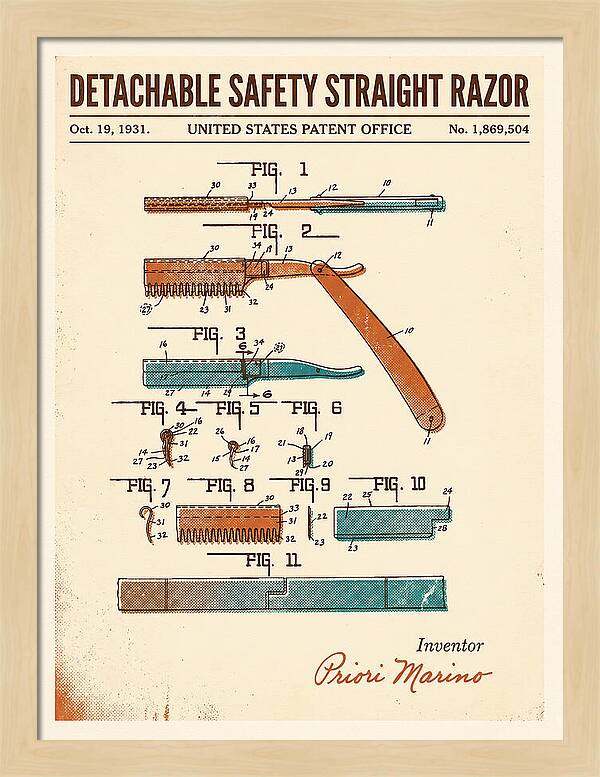 Detachable Safety Straight Razor Retro Patent Us1869504a