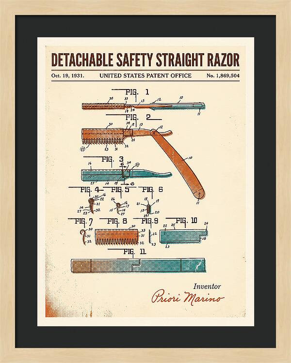 Detachable Safety Straight Razor Retro Patent Us1869504a