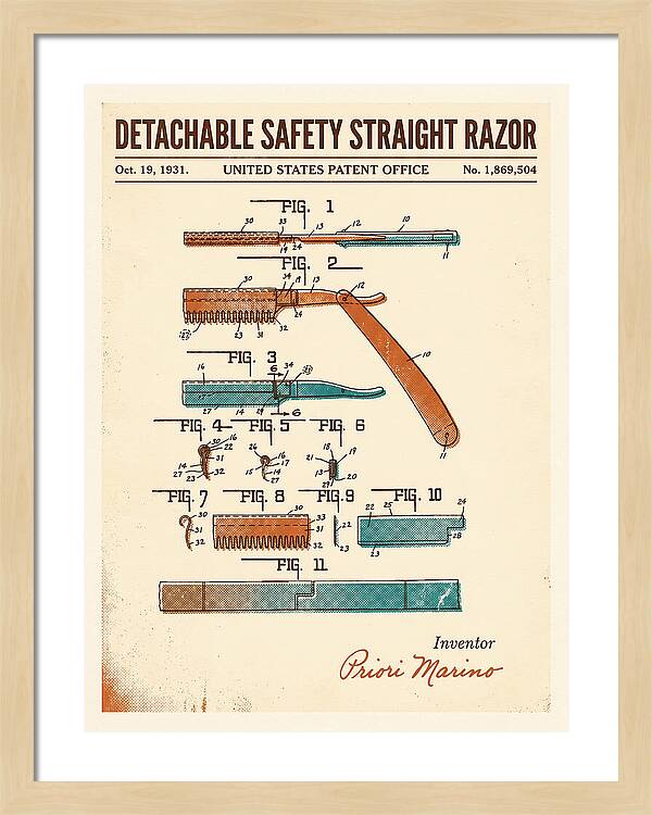 Detachable Safety Straight Razor Retro Patent Us1869504a