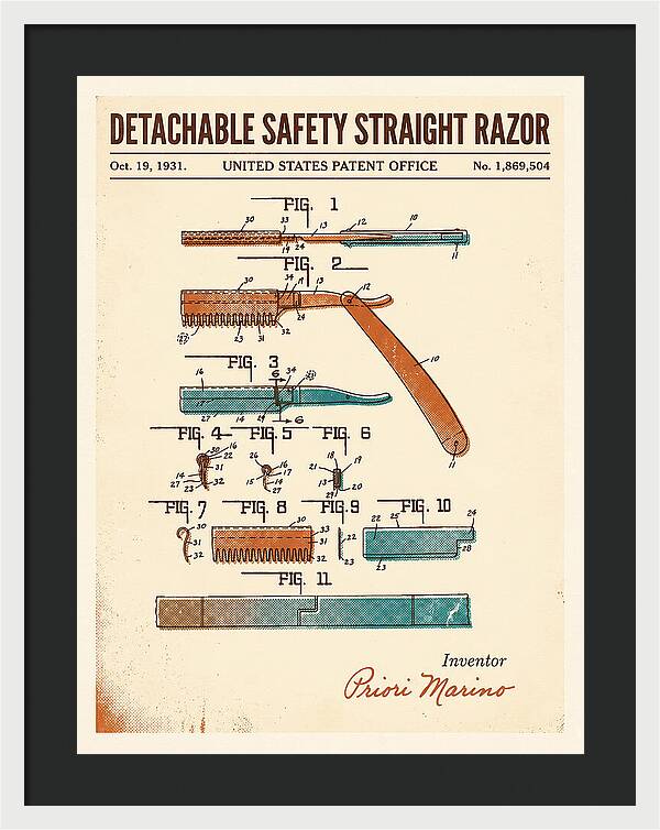 Detachable Safety Straight Razor Retro Patent Us1869504a