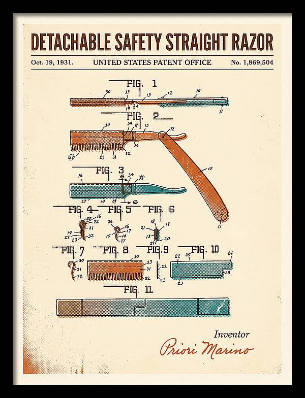 Detachable Safety Straight Razor Retro Patent Us1869504a