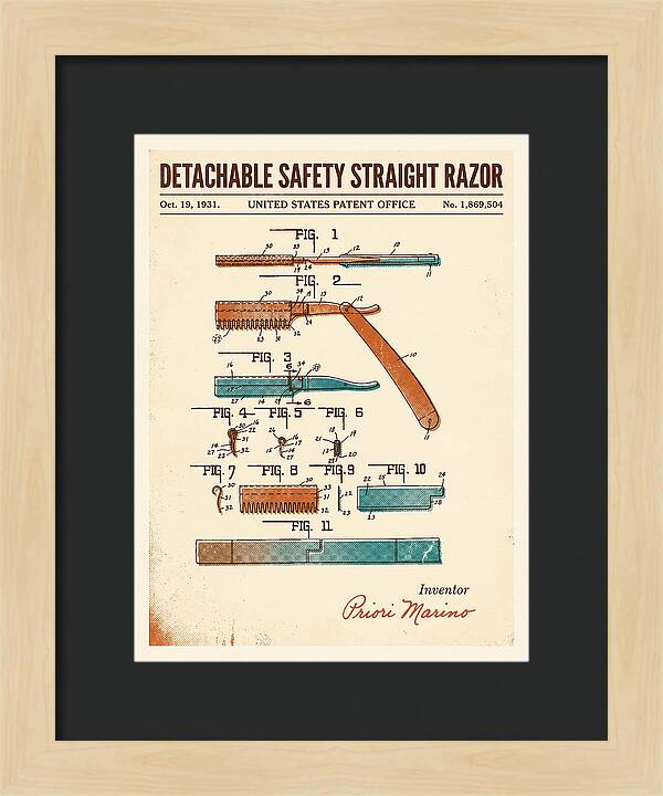 Detachable Safety Straight Razor Retro Patent Us1869504a