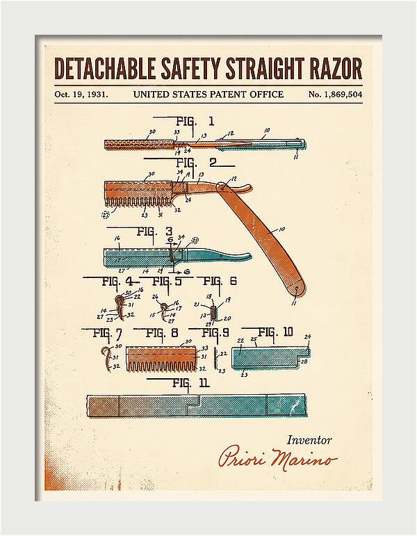 Detachable Safety Straight Razor Retro Patent Us1869504a
