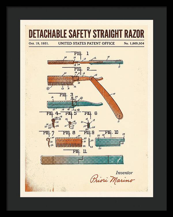 Detachable Safety Straight Razor Retro Patent Us1869504a