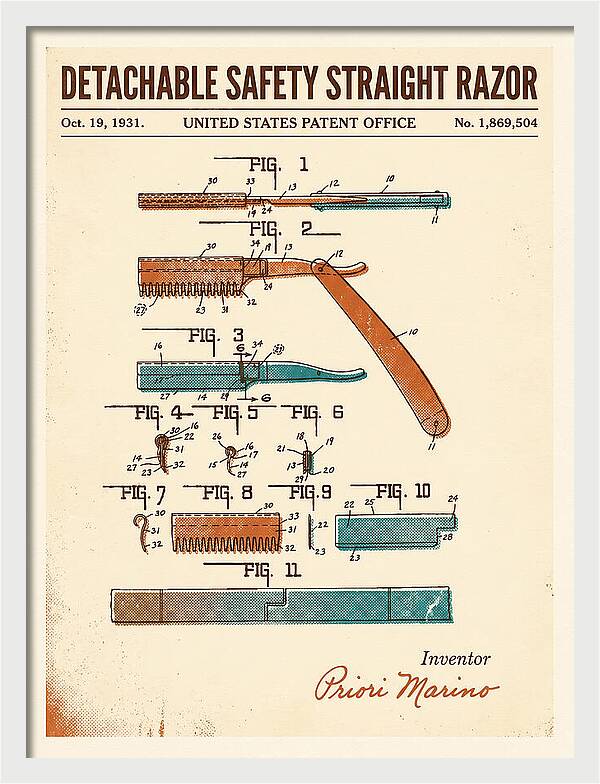 Detachable Safety Straight Razor Retro Patent Us1869504a