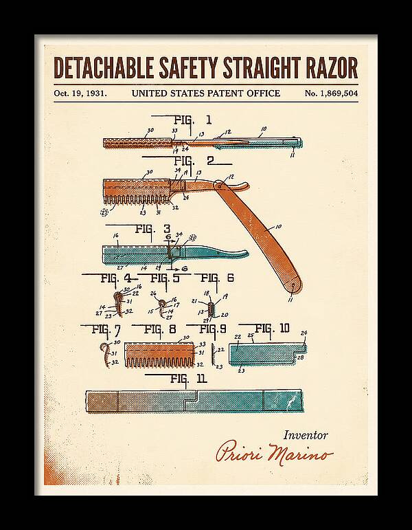 Detachable Safety Straight Razor Retro Patent Us1869504a