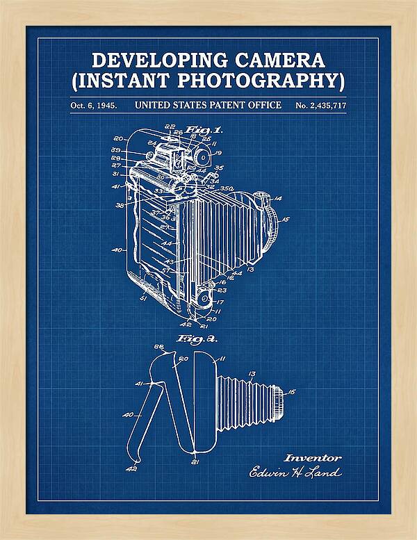 Developing Camera Polaroid Instant Camera Blueprint Patent Us2435717a