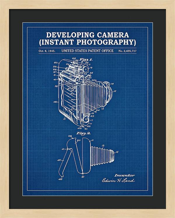 Developing Camera Polaroid Instant Camera Blueprint Patent Us2435717a