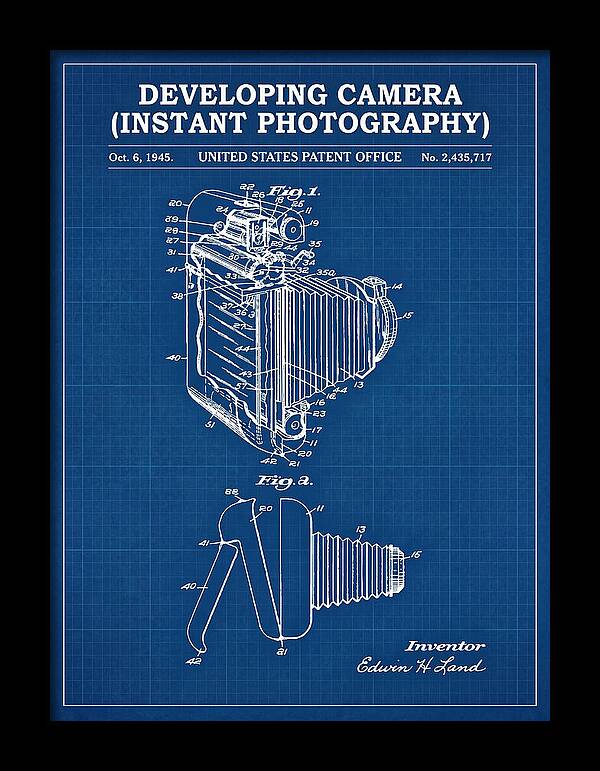 Developing Camera Polaroid Instant Camera Blueprint Patent Us2435717a