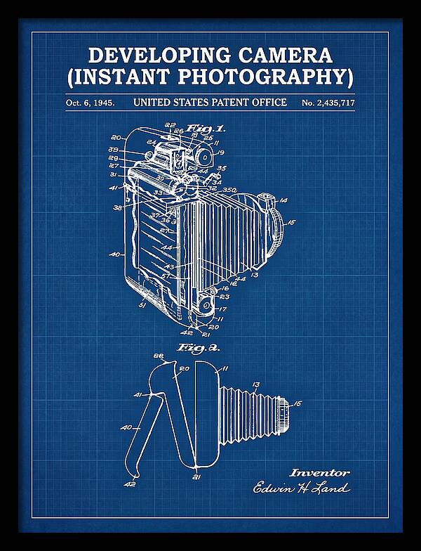 Developing Camera Polaroid Instant Camera Blueprint Patent Us2435717a