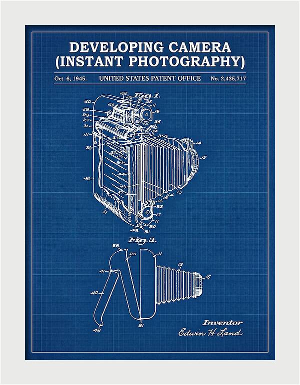 Developing Camera Polaroid Instant Camera Blueprint Patent Us2435717a