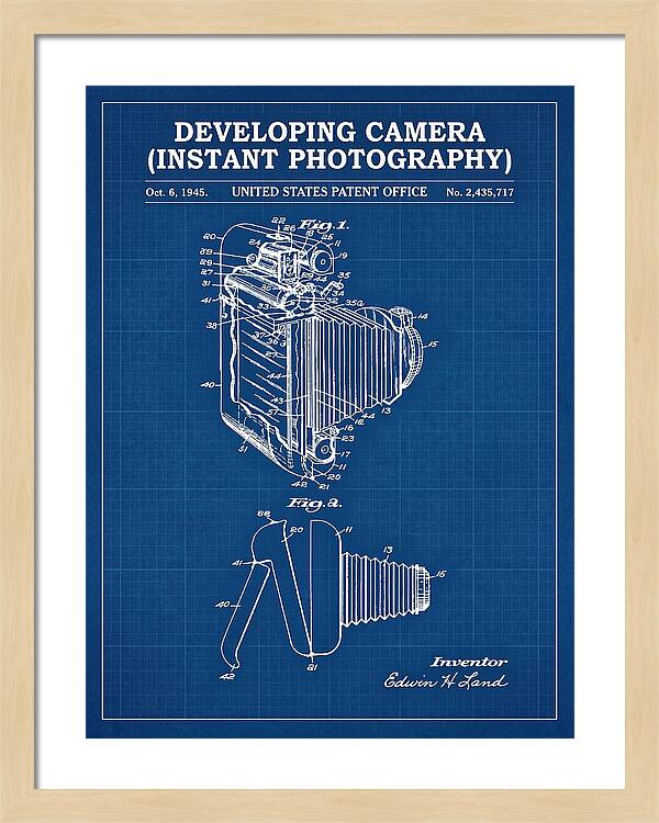 Developing Camera Polaroid Instant Camera Blueprint Patent Us2435717a