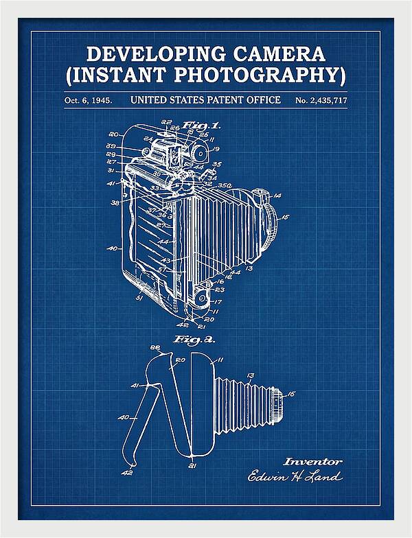 Developing Camera Polaroid Instant Camera Blueprint Patent Us2435717a