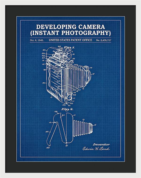 Developing Camera Polaroid Instant Camera Blueprint Patent Us2435717a