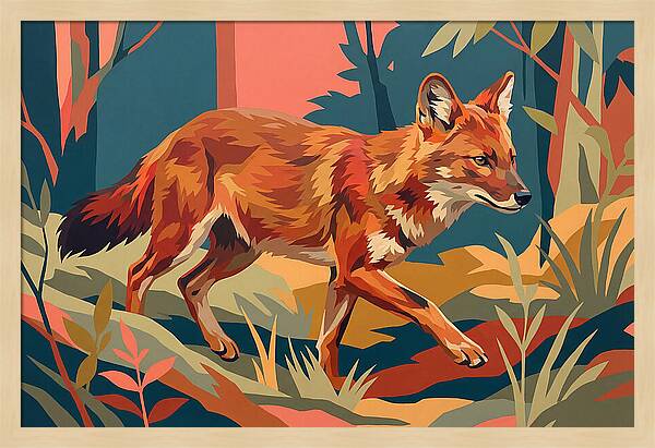 Dhole In Vibrant Forest