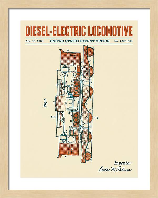 Diesel Electric Locomotive Retro Patent Us1691249