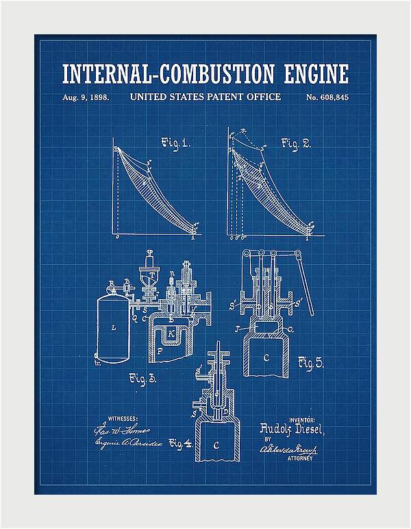 Diesel Internal Combustion Engine Blueprint Patent Us608845a