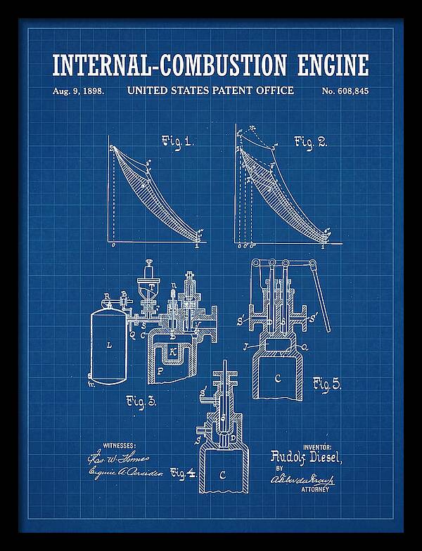 Diesel Internal Combustion Engine Blueprint Patent Us608845a
