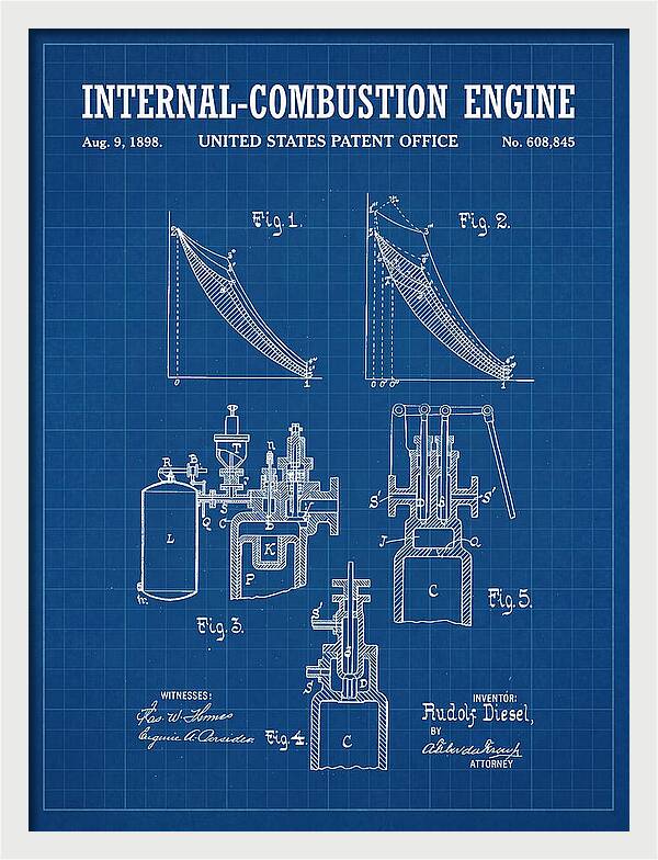 Diesel Internal Combustion Engine Blueprint Patent Us608845a