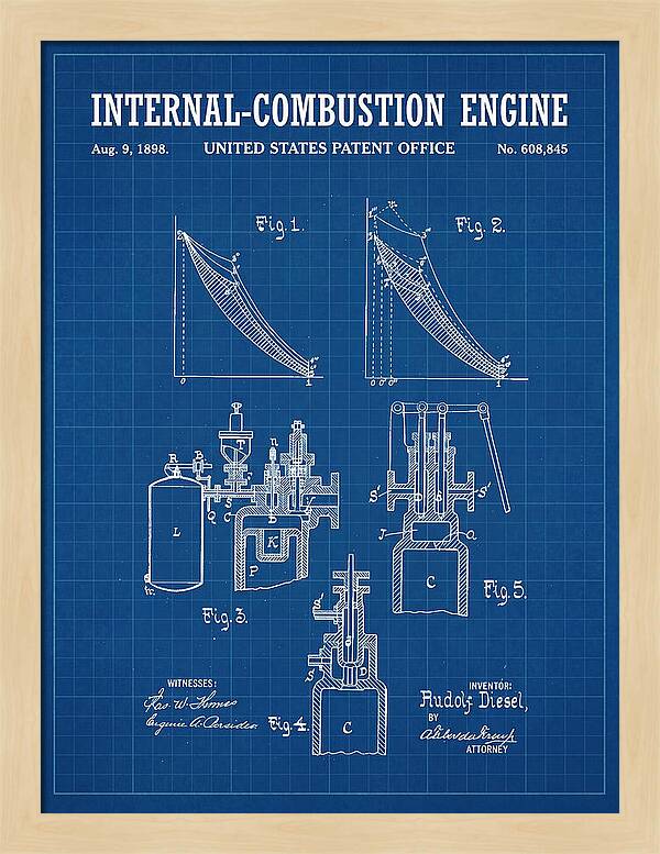 Diesel Internal Combustion Engine Blueprint Patent Us608845a