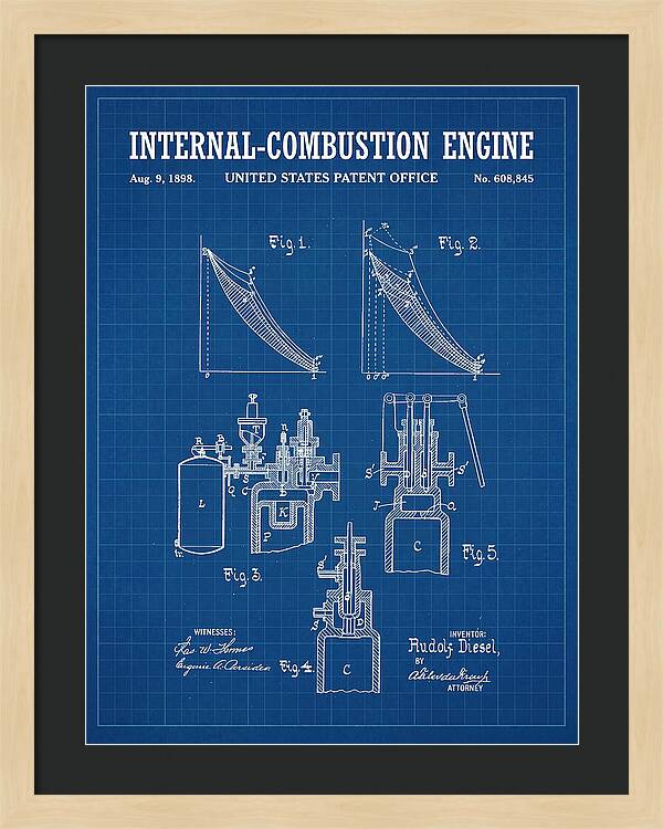 Diesel Internal Combustion Engine Blueprint Patent Us608845a