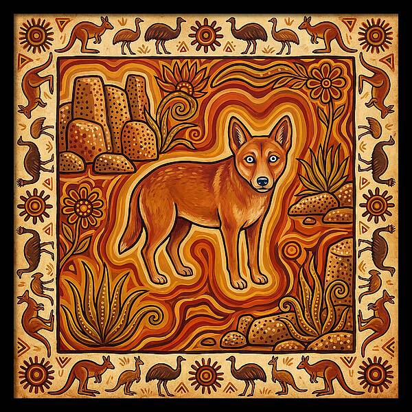 Dingo In Folk Art Style