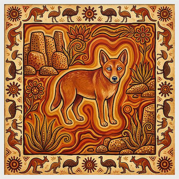 Dingo In Folk Art Style