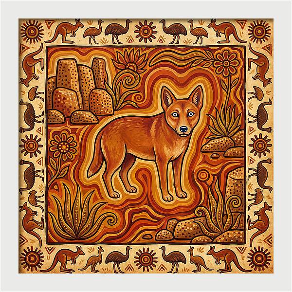 Dingo In Folk Art Style