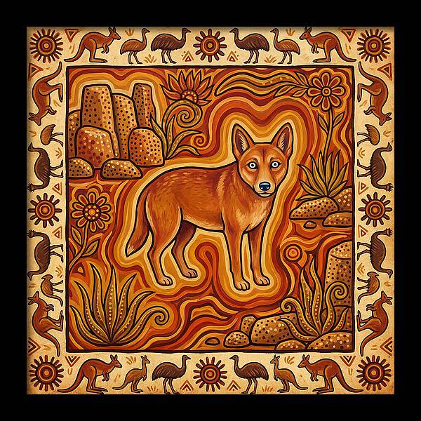 Dingo In Folk Art Style