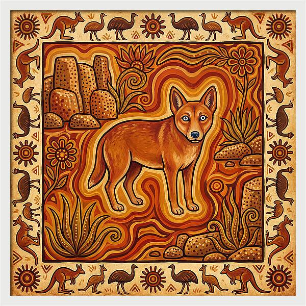 Dingo In Folk Art Style