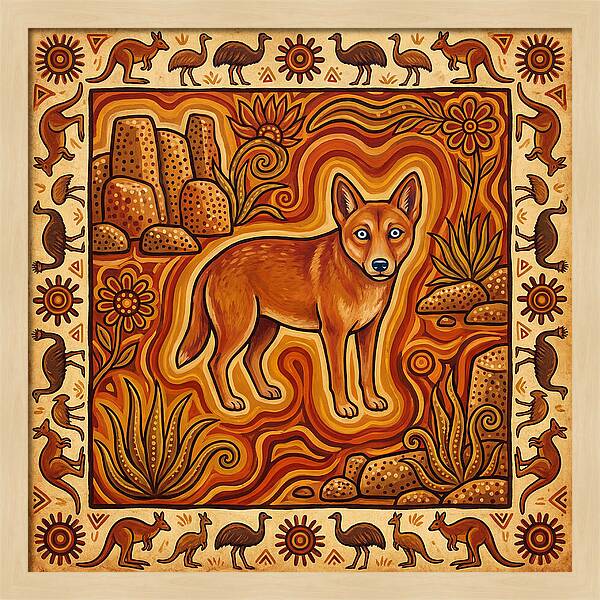 Dingo In Folk Art Style