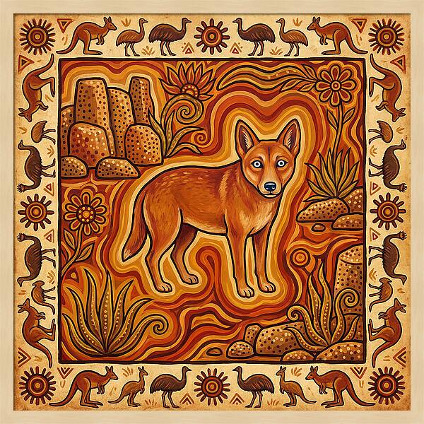 Dingo In Folk Art Style